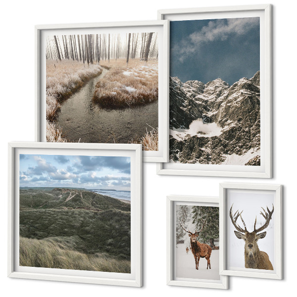 Ensemble de 5 tableaux Nature sauvage montagnes majestueuses