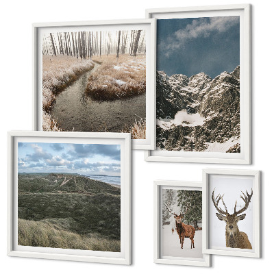 Ensemble de 5 tableaux Nature sauvage montagnes majestueuses