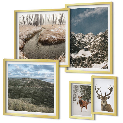 Ensemble de 5 tableaux Nature sauvage montagnes majestueuses