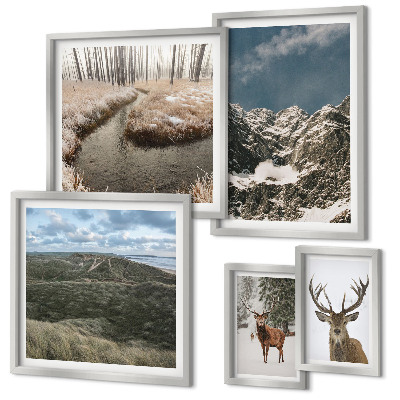 Ensemble de 5 tableaux Nature sauvage montagnes majestueuses