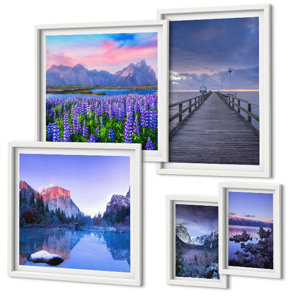 Lot de tableaux encadrés Paysages de montagne et de bord de mer