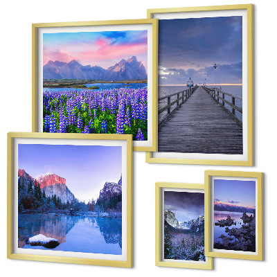 Lot de tableaux encadrés Paysages de montagne et de bord de mer