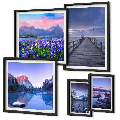 Lot de tableaux encadrés Paysages de montagne et de bord de mer