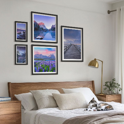 Lot de tableaux encadrés Paysages de montagne et de bord de mer