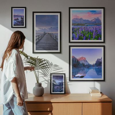 Lot de tableaux encadrés Paysages de montagne et de bord de mer