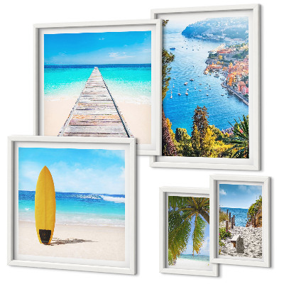 Ensemble de 5 tableaux Paysages et plages du bord de mer