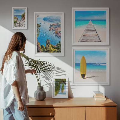 Ensemble de 5 tableaux Paysages et plages du bord de mer
