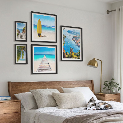 Ensemble de 5 tableaux Paysages et plages du bord de mer