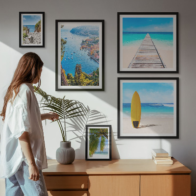 Ensemble de 5 tableaux Paysages et plages du bord de mer