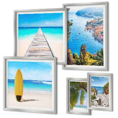 Ensemble de 5 tableaux Paysages et plages du bord de mer