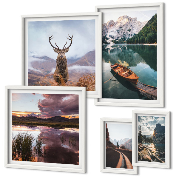 Lot de tableaux encadrés Paysages montagnes lacs nature