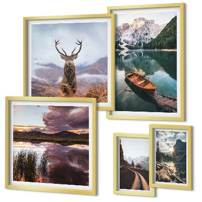 Lot de tableaux encadrés Paysages montagnes lacs nature