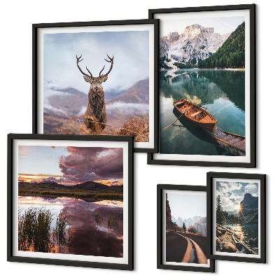 Lot de tableaux encadrés Paysages montagnes lacs nature