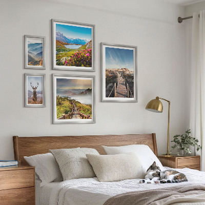Ensemble de 5 tableaux Paysages de montagnes et de forêts sauvages
