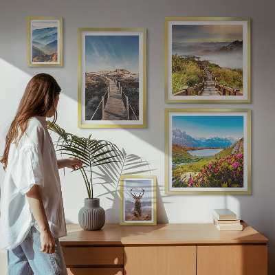 Ensemble de 5 tableaux Paysages de montagnes et de forêts sauvages