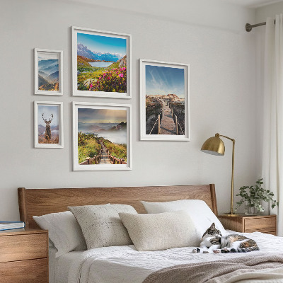 Ensemble de 5 tableaux Paysages de montagnes et de forêts sauvages
