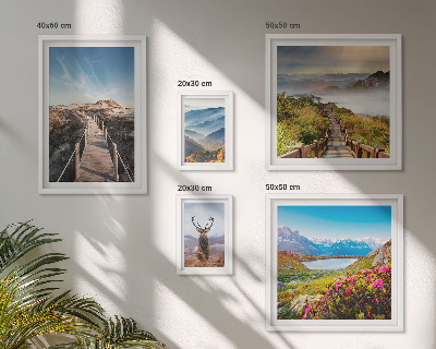 Ensemble de 5 tableaux Paysages de montagnes et de forêts sauvages