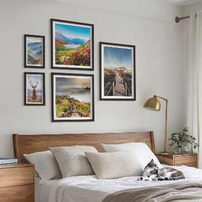 Ensemble de 5 tableaux Paysages de montagnes et de forêts sauvages