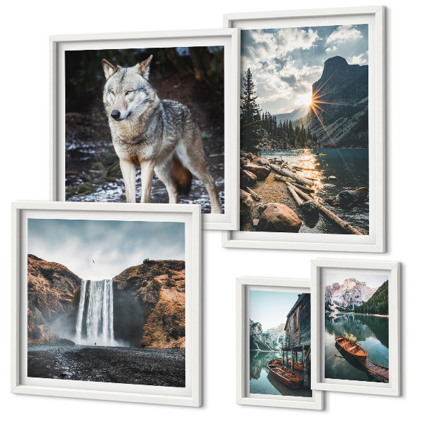 Ensemble de 5 tableaux Paysages de la nature et de la faune