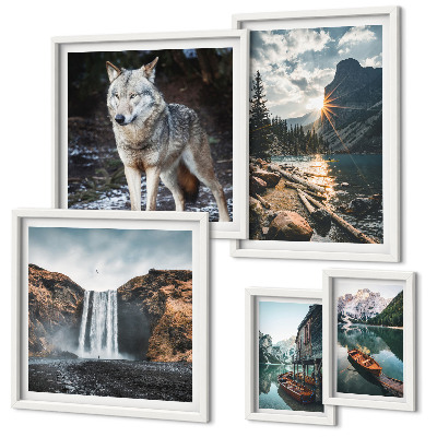 Ensemble de 5 tableaux Paysages de la nature et de la faune