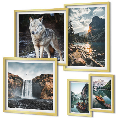 Ensemble de 5 tableaux Paysages de la nature et de la faune