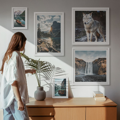 Ensemble de 5 tableaux Paysages de la nature et de la faune