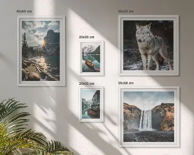Ensemble de 5 tableaux représentant des paysages de nature et de la faune