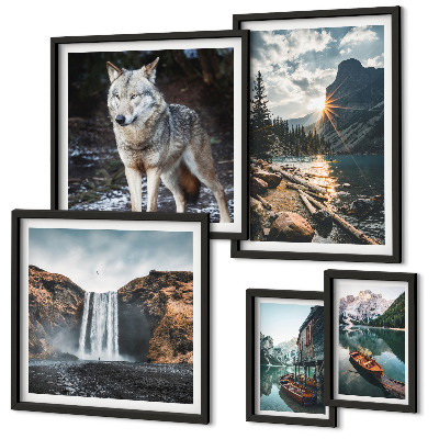 Ensemble de 5 tableaux Paysages de la nature et de la faune