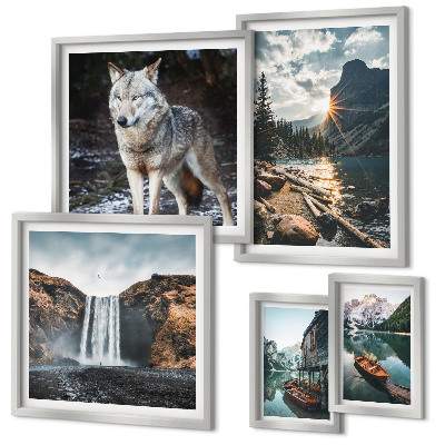 Ensemble de 5 tableaux Paysages de la nature et de la faune