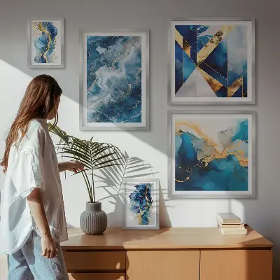 Tableau de décoration murale compositions abstraites bleues