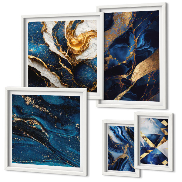 Ensemble de 5 tableaux Motifs bleus abstraits
