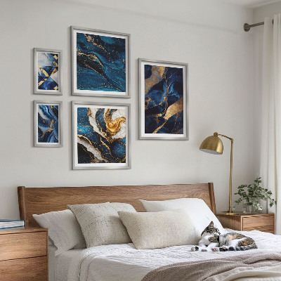 Ensemble de 5 tableaux Motifs bleus abstraits