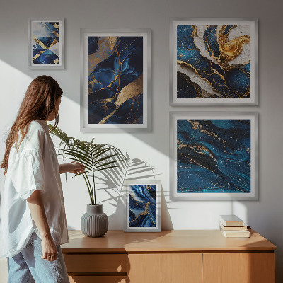 Ensemble de 5 tableaux Motifs bleus abstraits