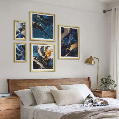 Ensemble de 5 tableaux Motifs bleus abstraits
