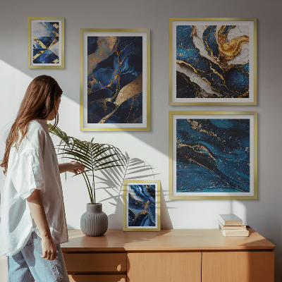 Ensemble de 5 tableaux Motifs bleus abstraits
