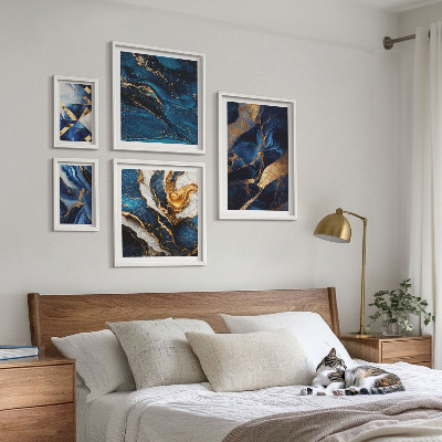 Ensemble de 5 tableaux Motifs bleus abstraits