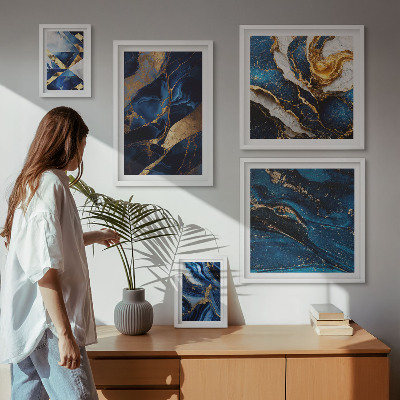 Ensemble de 5 tableaux Motifs bleus abstraits