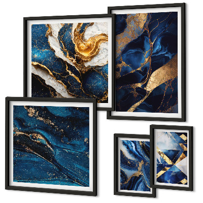 Ensemble de 5 tableaux Motifs bleus abstraits