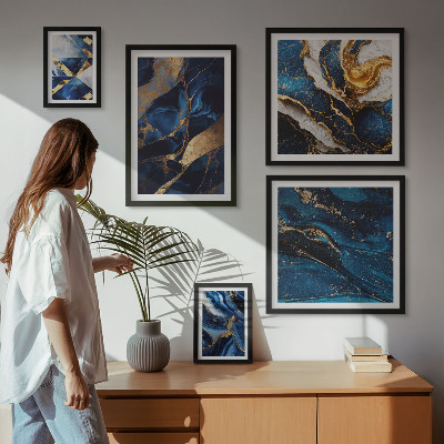 Ensemble de 5 tableaux Motifs bleus abstraits