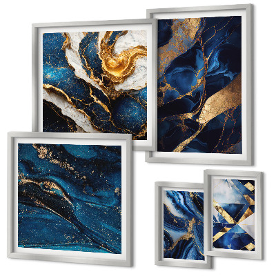 Ensemble de 5 tableaux Motifs bleus abstraits