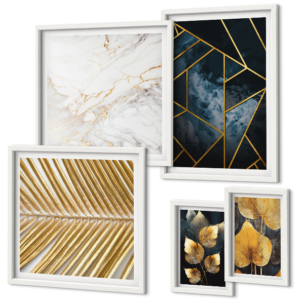 Lot de tableaux encadrés Feuilles stylisées et géométrie