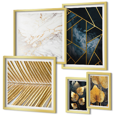 Lot de tableaux encadrés Feuilles stylisées et géométrie