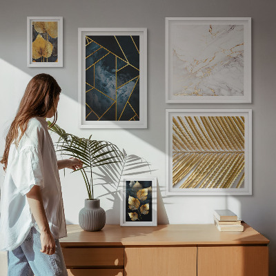 Lot de tableaux encadrés Feuilles stylisées et géométrie