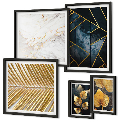 Lot de tableaux encadrés Feuilles stylisées et géométrie