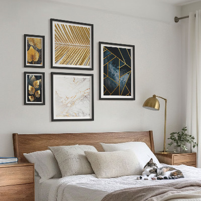 Lot de tableaux encadrés Feuilles stylisées et géométrie