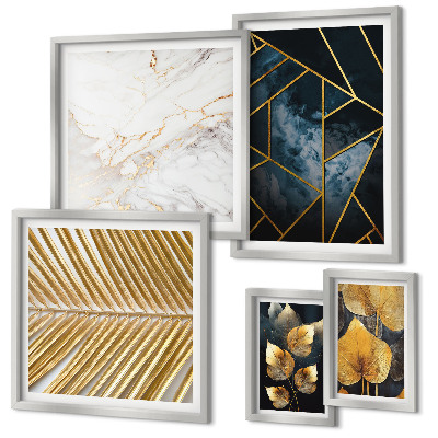 Lot de tableaux encadrés Feuilles stylisées et géométrie