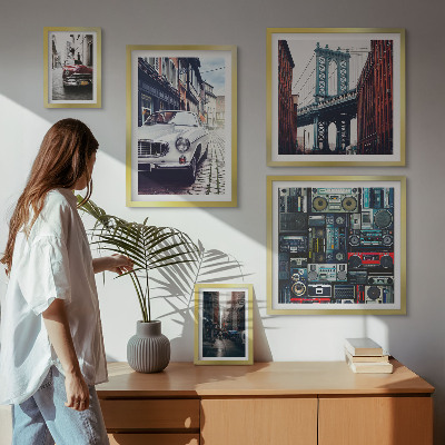 Ensemble de 5 tableaux Voitures élégantes et architecture urbaine