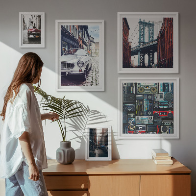 Ensemble de 5 tableaux Voitures élégantes et architecture urbaine
