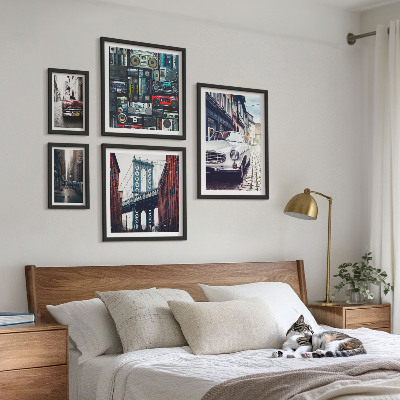 Ensemble de 5 tableaux Voitures élégantes et architecture urbaine