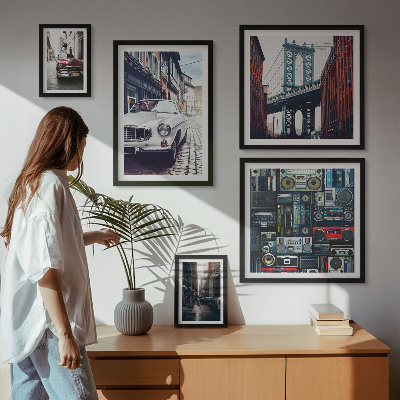 Ensemble de 5 tableaux Voitures élégantes et architecture urbaine